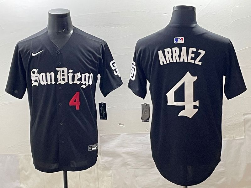 Men 2025 San Diego Padres 4 Arraez Black Five generations Joint Name Nike MLB Jersey style 9